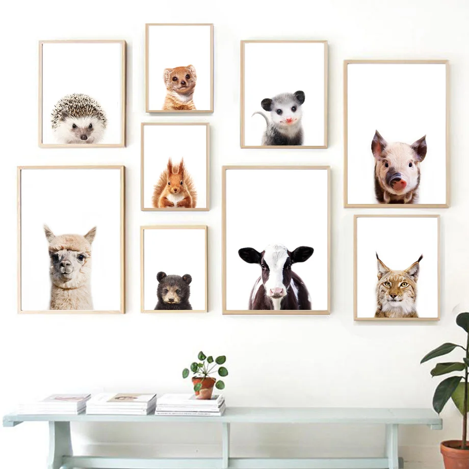 

Nordic Posters And Prints Bear Cow Squirrel Alpaca Mouse Pig Animal Wall Art Canvas Painting Wall Pictures Baby Kids Room Decor