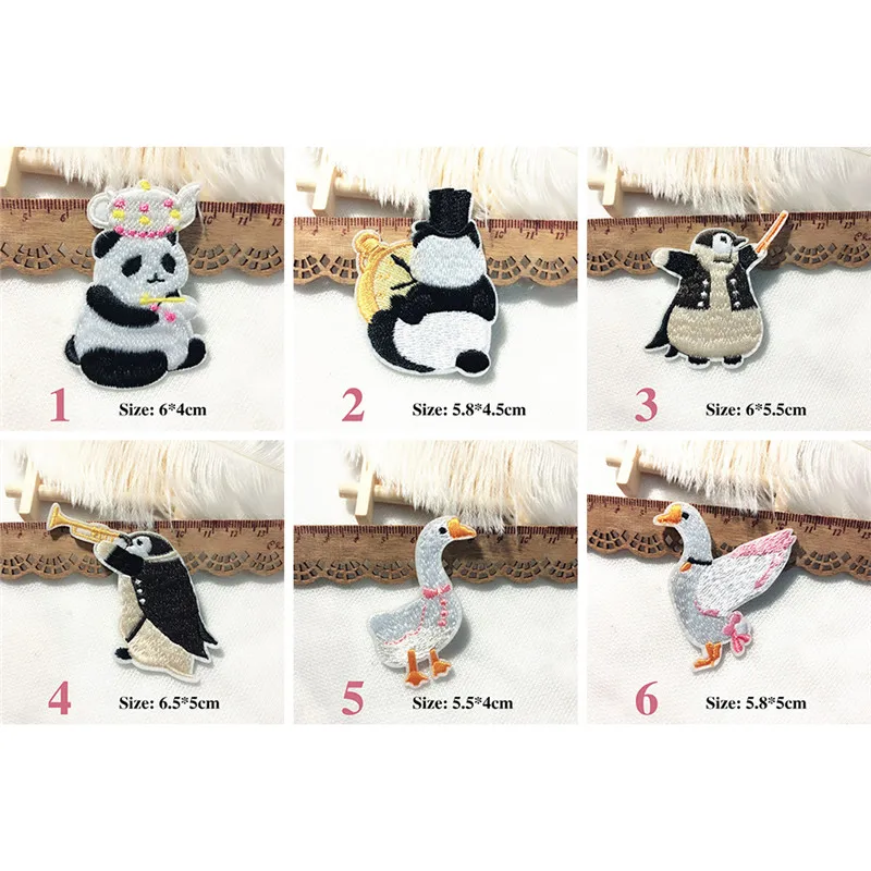 

1PCS Cute Panda Patches Penguin Embroidery Iron on Patch for Baby Girl Boy Clothing DIY Stripes Clothes Stickers Sew on Applique