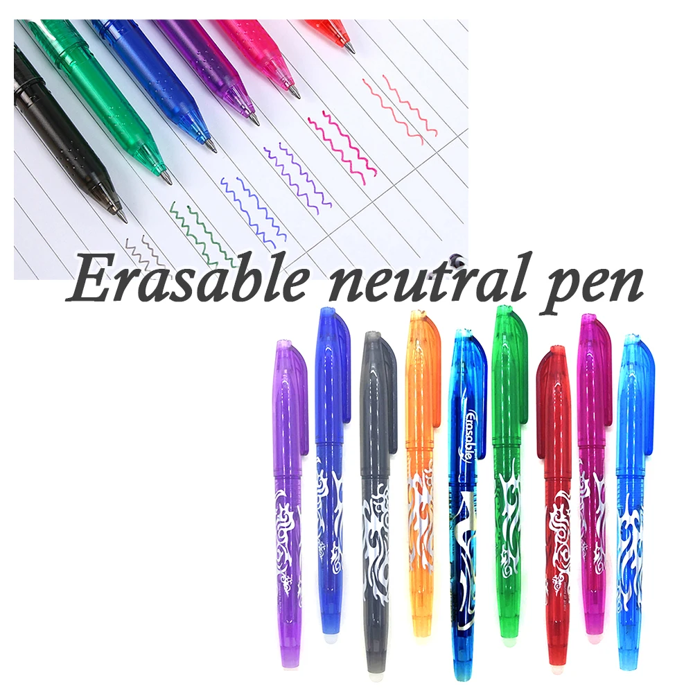 

0.5mm Erasable Bullet Neutral Pen School Office Erasable Gel Ink Pen 9 Colors