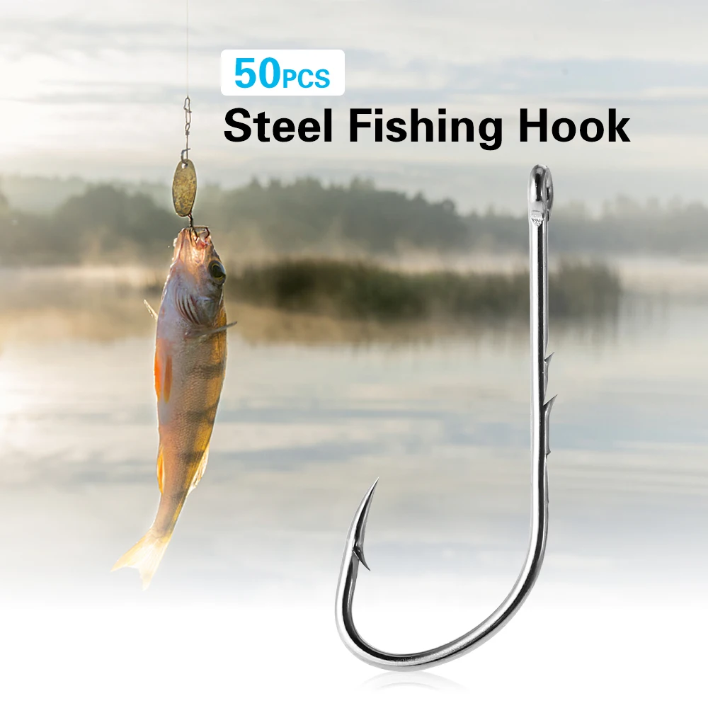 50PCS Fishing Hooks High Carbon Steel Barbed Hook Carp Fishing Tackle Pesca Fishhooks Sea Lures Fishing Hooks 2# 1/0 2/0 3/0