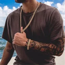 Хип-хоп, 13 мм, кубинское звено, цепочка, ожерелье, браслет, Iced Out, золото, серебро, украшение с прозрачными стразами для Мужчин, Ювелирные изделия