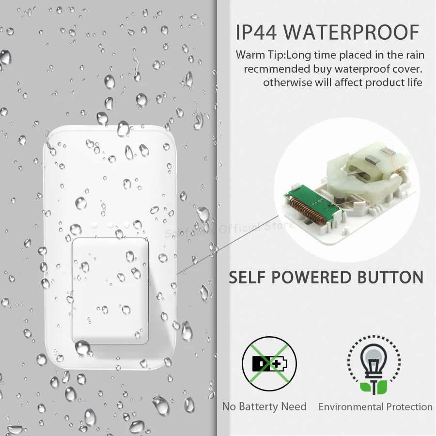Salifelink Self Powered Waterproof Wireless DoorBell No Battery Need EU US UK Plug Home Ring Door Bell 1 2 Button 1 2 Receivers Salifelink Self Powered Waterproof Wireless DoorBell No Battery Need EU US UK Plug Home Ring Door Bell 1 2 Button 1 2 Receivers