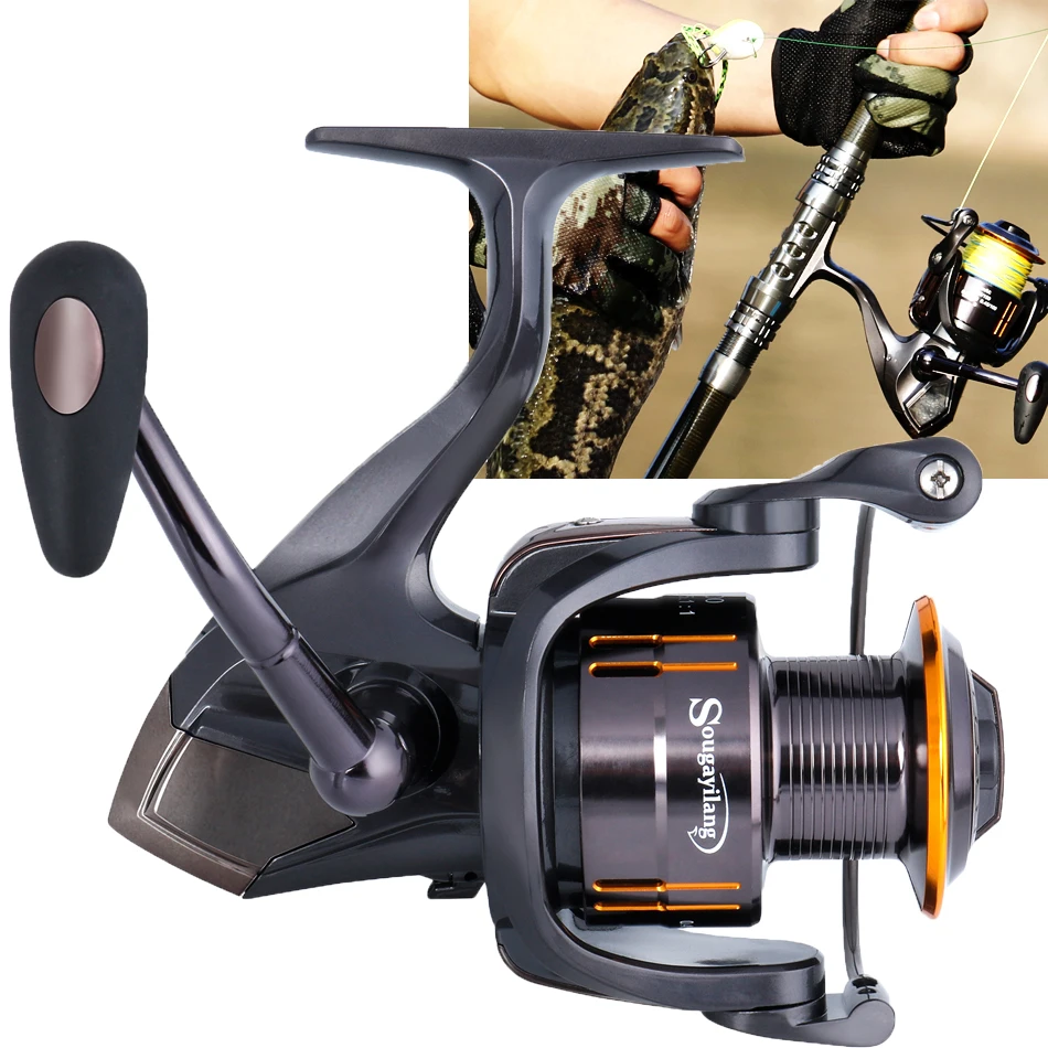 Sougayilang WQ2000-5000Carp الغزل الصيد بكرة 13 + 1BB المعادن بكرة المرقط الصيد لفائف عجلة الغزل بكرة الصيد معالجة Pesce