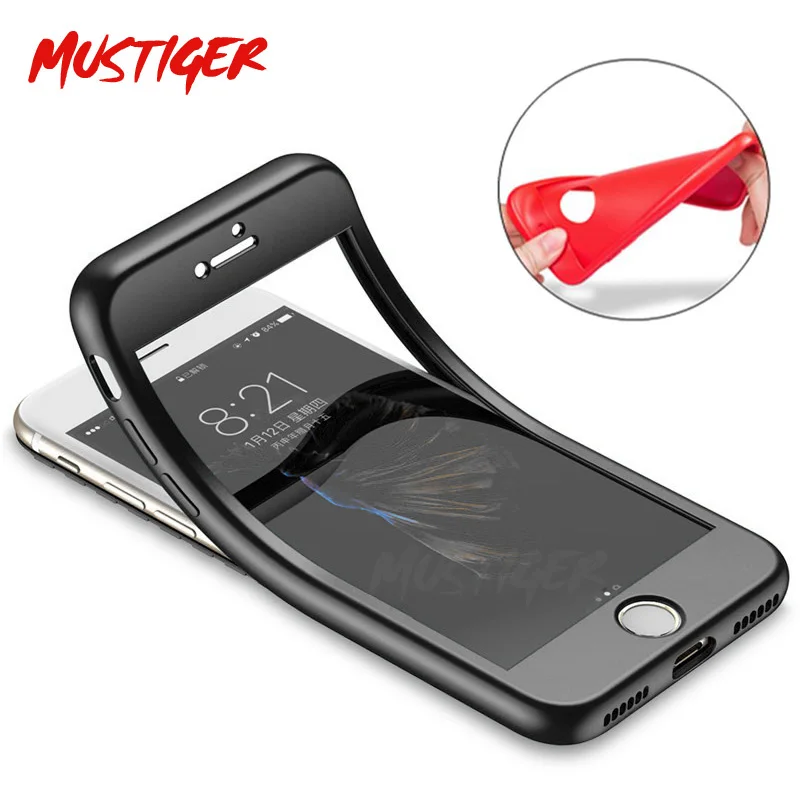 

MUSTIGER 360 Degree Soft TPU Silicon Case For iPhone 6 Case 5s SE Full Cover For iPhone 7 8 XS MAX XR 6s Plus Fundas Coque