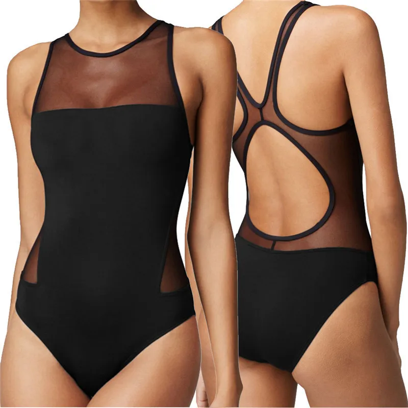 

Sexy Mesh Swimwear Women One Piece Swimsuit Plus Size Bathing Suit Indoor Bather Bodysuit 2018 Beach Push Up Swimming Suits