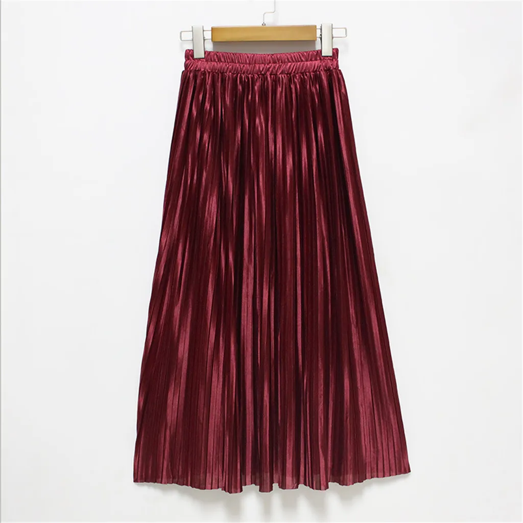 Women's Solid Color High Waist Pleated A-Line Swing Skirt Stretchy Waistline Mujer Moda Midi Denim Vadim Summer Skirts C30626