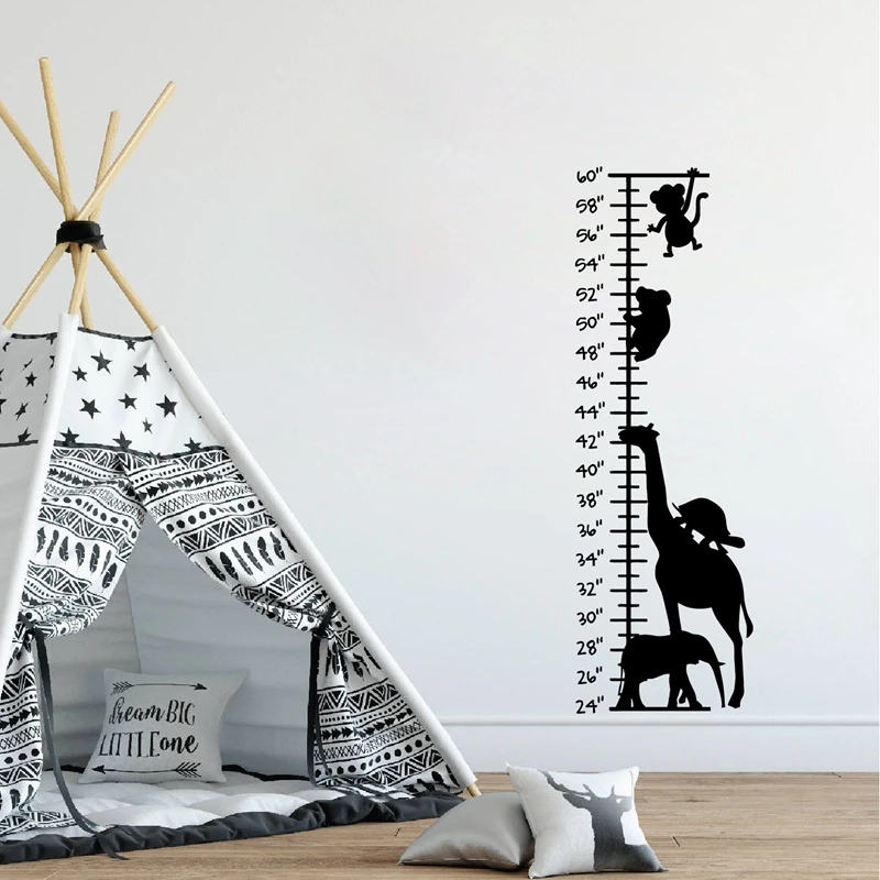 Peel and Stick Safari Growth Chart Art Wall Sticker  Kids Bedroom Decor