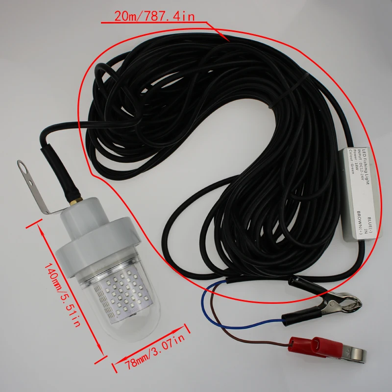 DC 12 V-24 V 20m шнур IP68 с высоким уровнем Мощность Глубоководной Рыбалки Приманки, искатель ночного рыбацкая лодка глубоково погружения подводный светильник