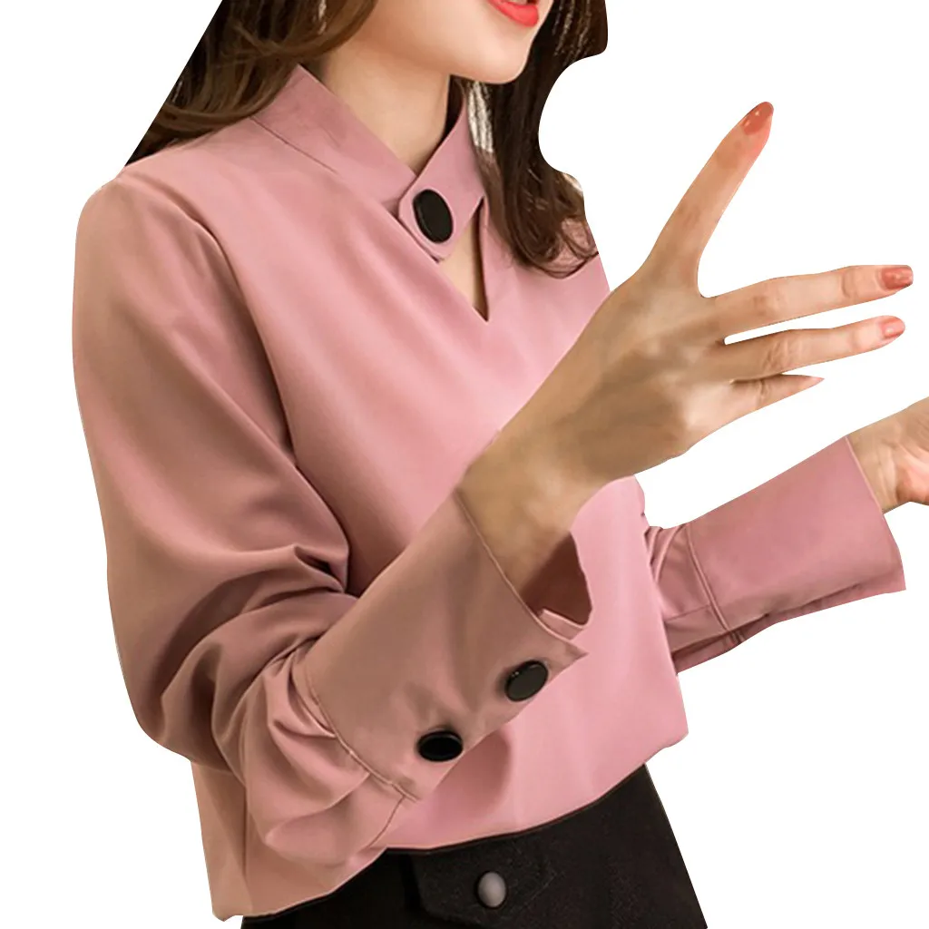 

JAYCOSIN Summer Fashion Ladies Women's Casual Leisure Formal Long Sleeve Loose Leisure Shirt Korean V-Neck Blouse Mar26 P38