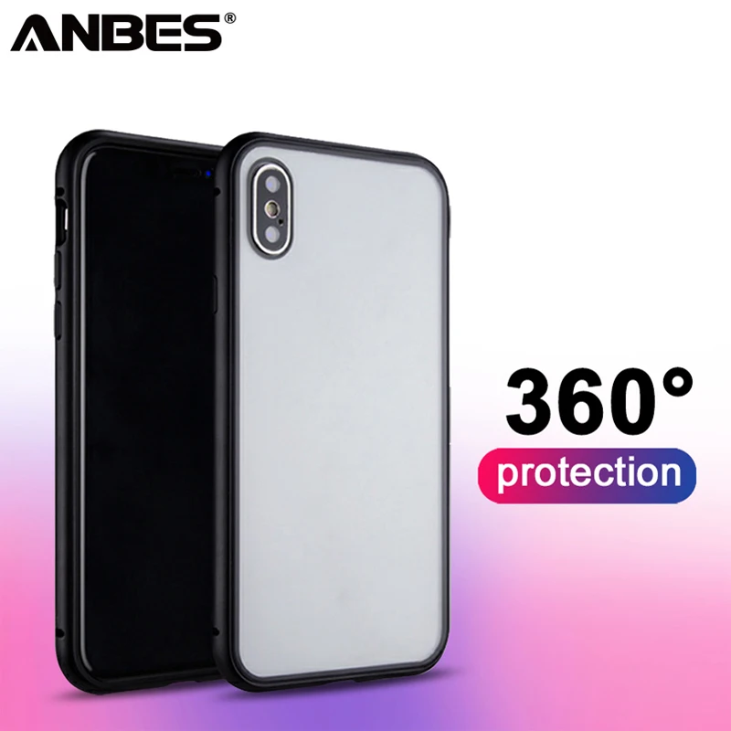 

ANBES Metal Magnetic Phone Case for iPhone X Magnetic Metal Bumper Cases for iPhone X Shockproof Protector Glass Back Cover Case