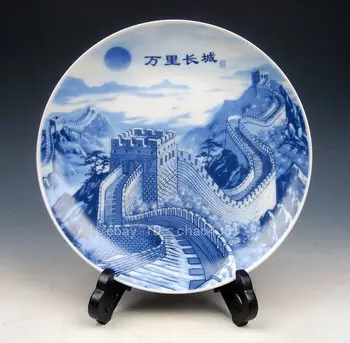 

Chinese Blue White Great Wall China Hand Painted Porcelain Plate(qianlong mark) home decoration dish plate