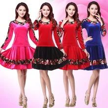 Квадратных Танцы одежда костюм Pleuche написание цветок Танцы одежда новое поступление модная одежда с длинным рукавом Daning платье