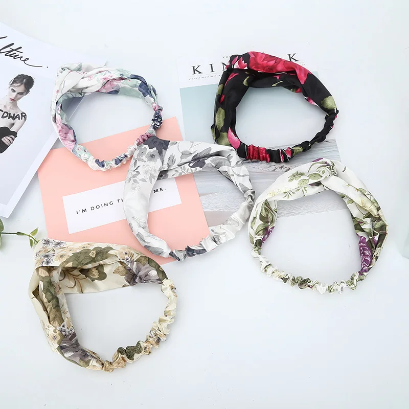 

Women Elastic Headbands Turban Lovely Floral Printed Cross Twisted Knot Hairbands Headwear Girls Ribbon Elastic Hair Accesorries
