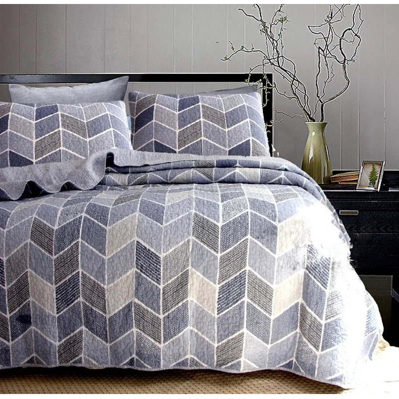 

CHAUSUB European Quilt Set 3PCS Washed Cotton Quilts Quilted Bedspread Bed Cover Pillowcase Blanket Coverlet Set King Size