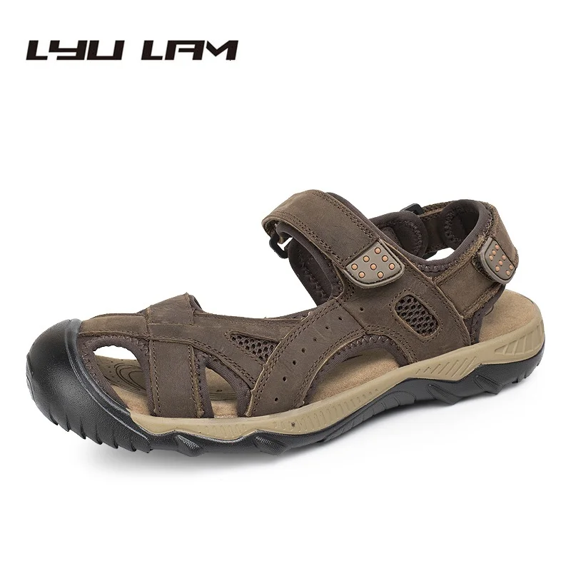 Toe Protection Genuine Leather Sandals Men Summer Slipper Water Shoes ...