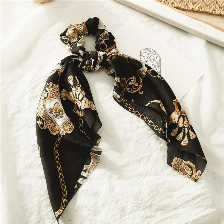 Summer Flower Printed Women Elastic Scrunchies Hair Bands Retro Hair Ties Scarf Rubber Band Hair Accessories for Women Girls - Цвет: B-11