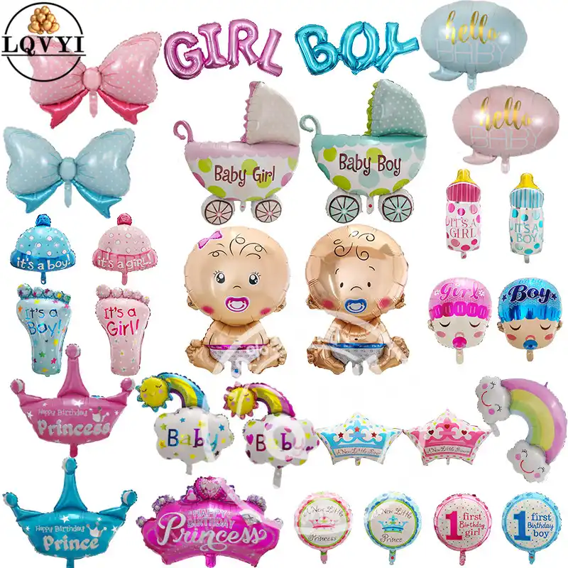 1 шт., милые шары для девочек с изображением ангела, Детские Бутылочки для ног, коляска, корона, фольги, воздушные шары для 1-го новорожденного,...