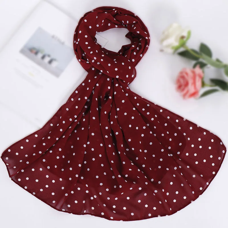 Женская мода простой Горошек пузырь шифон хиджаб шарф дамы Printe шали из фуляра мусульманские шарфы обёрточная повязка снуд 7 цветов - Цвет: 2