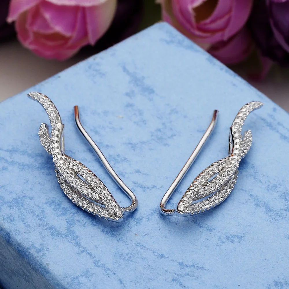 Tuliper сережки серебряные свадебные серьги 925 лист развертки уха манжеты циркон для женщин Свадебная вечеринка ювелирные изделия Сережи женски kolczyki