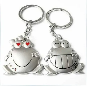 

Free Shipping Cheap home favor alloy Big mouth frog "Lovers" Keychain party gift souvenir 200pcs/lot