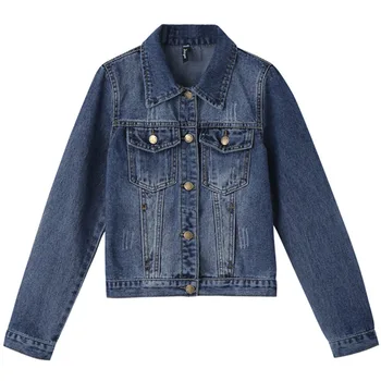 

High Quality Female Turn-down Collar Denim Jacket Vintage Women Autumn Spring Jacket 2019 Fashion Basic Jean Jacket Plus Size