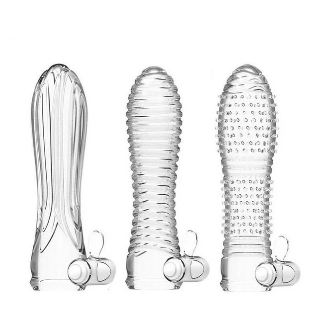 Vibrating Sleeve Crystal Reusable Condom Penis Extension Enlargement Condoms Dick Cock Sleeve  Lasting Delay Sex Condoms Ring 1