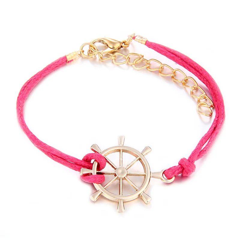 LEENAHAR-1PC Hot Sale Wholesale Fashion Alloy Rudder Love Charm Leather Bracelet Wax Rope Adjustable Bracelets For Women Gift | Украшения и