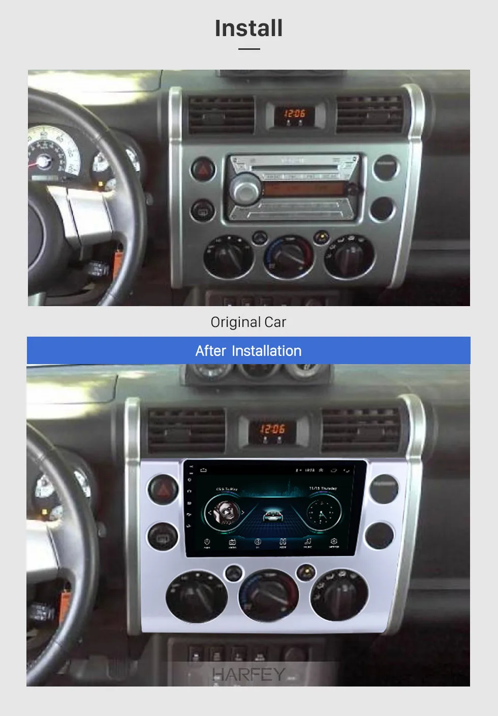 Discount Harfey 9" Touchscreen Android 8.1 for 2007-2018 Toyota FJ CRUISER Car Stereo GPS Navigation Bluetooth 3G WiFi DVR DAB+ SWC 9