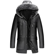 Кожаная замшевая дубленка,, мужской пуховик из натуральной кожи, капюшон из лисьего меха, кожаный пуховик, высокое качество, NewPhoenix