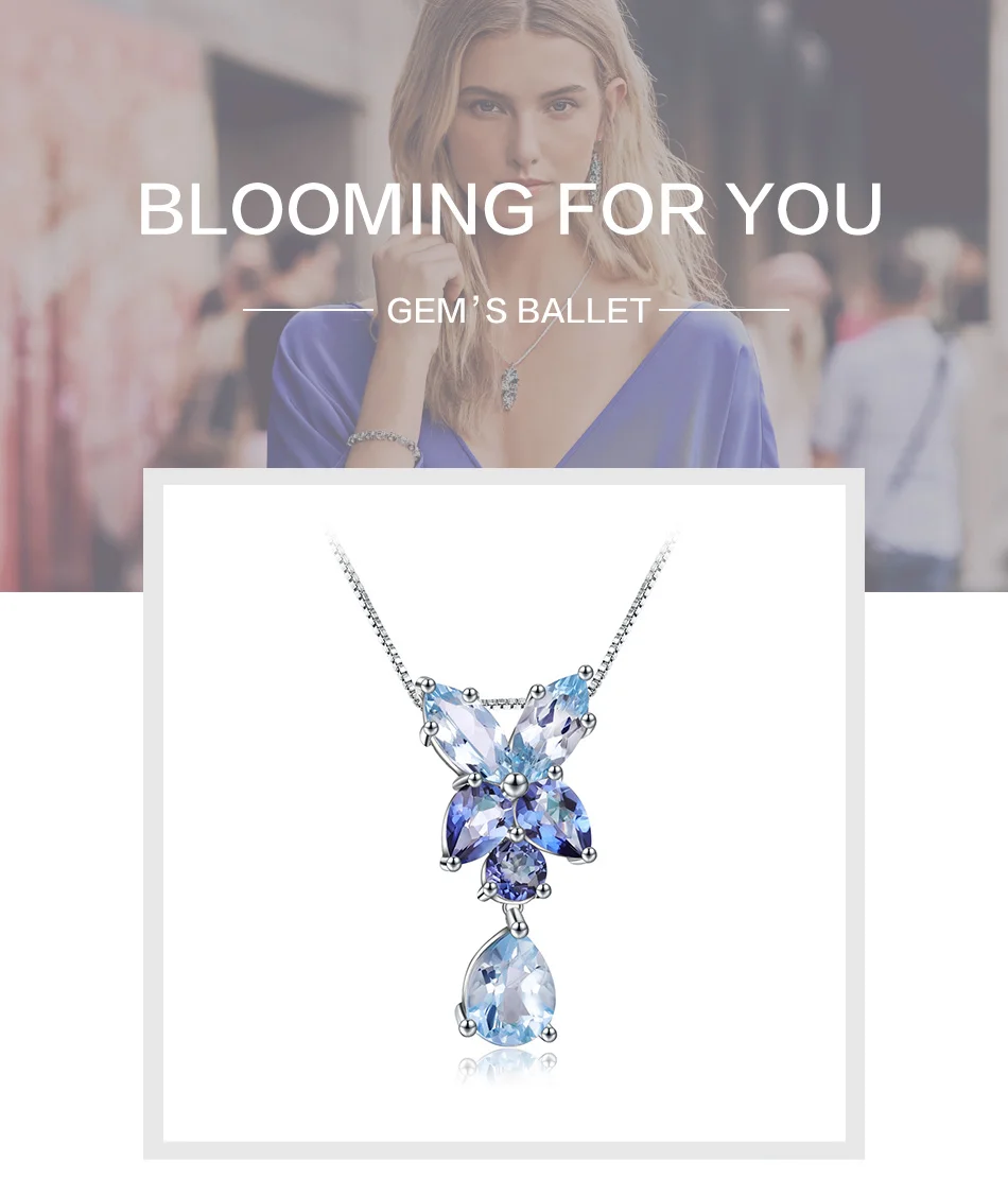 Gem's Ballet натуральный голубой топаз мистический кварцевый камень 925 пробы Серебряный цветок кулон ожерелье для женщин ювелирные изделия