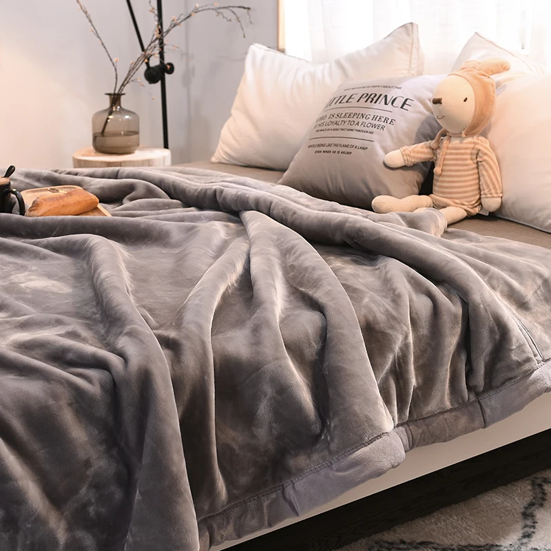 JaneYU Double Blanket Blankets Thickened Winter Raschel Coral Velvet