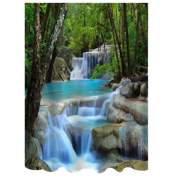 

3D Shower Curtain Waterproof Bath Screens Polyester Fabric Waterfalls Nature Scenery Bathroom Curtain with 12 Hooks