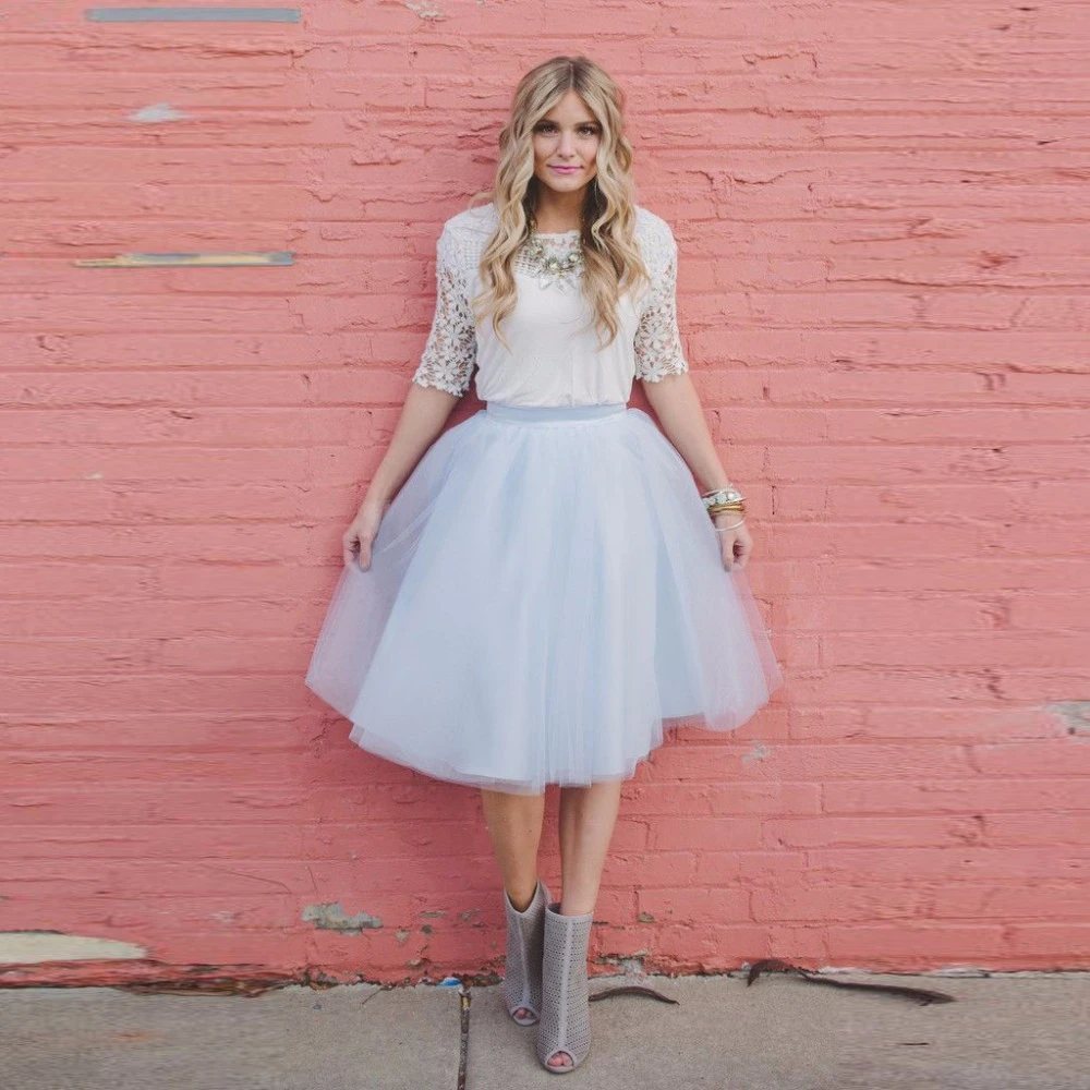 Light Ice Blue Color Midi Tulle Skirts 