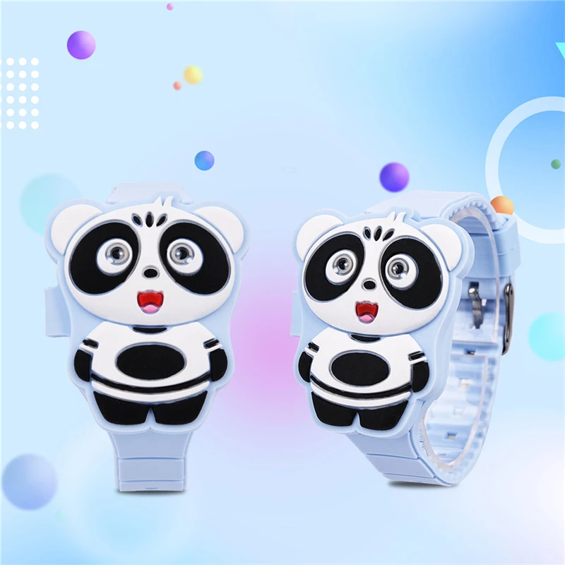 5 шт прекрасный синий Panda 3D мультфильм детские часы для мальчиков и девочек электронный светодиодный цифровой флип Силиконовые часы дети