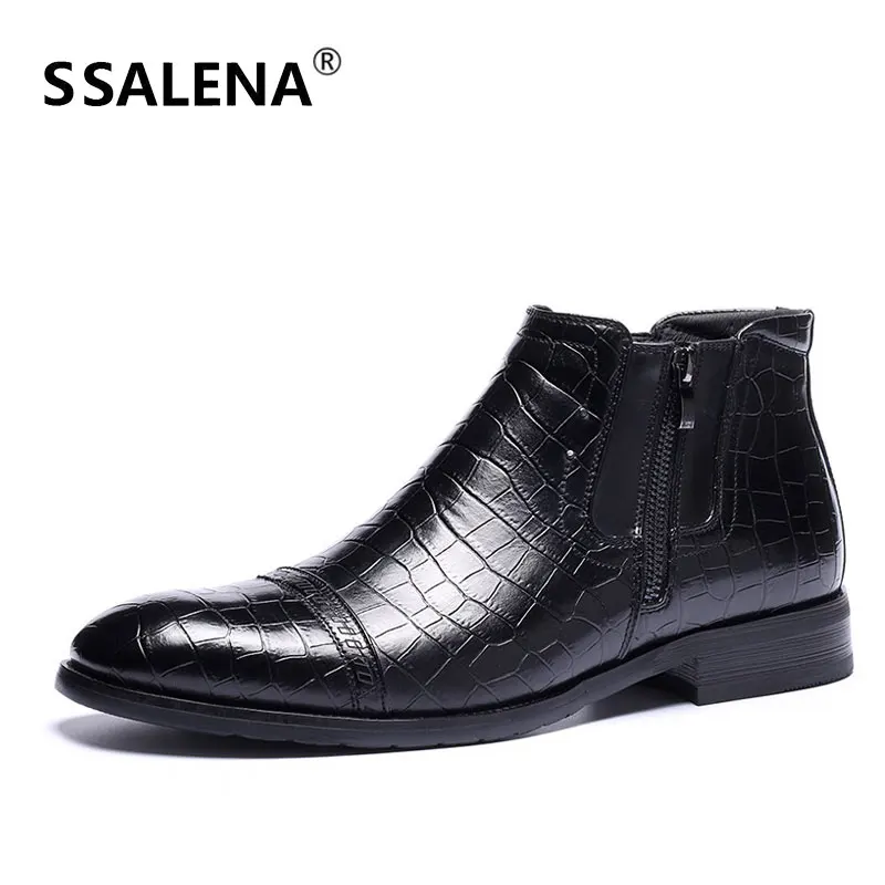 

Winter Men Crocodile Grain Zipper Boots Male Comfortable Working Footwear Men Pointed Toe Motorcycle Dress Ankle Boots AA51602