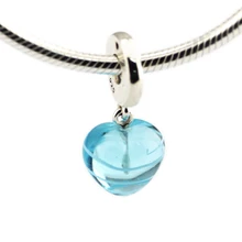 Подлинное 925 пробы серебро синего цвета с ленточкой, принтом «сердечки» и Стекло очаровательные бусины-Подвески подходят к оригинальному браслету, для изготовления ювелирных изделий