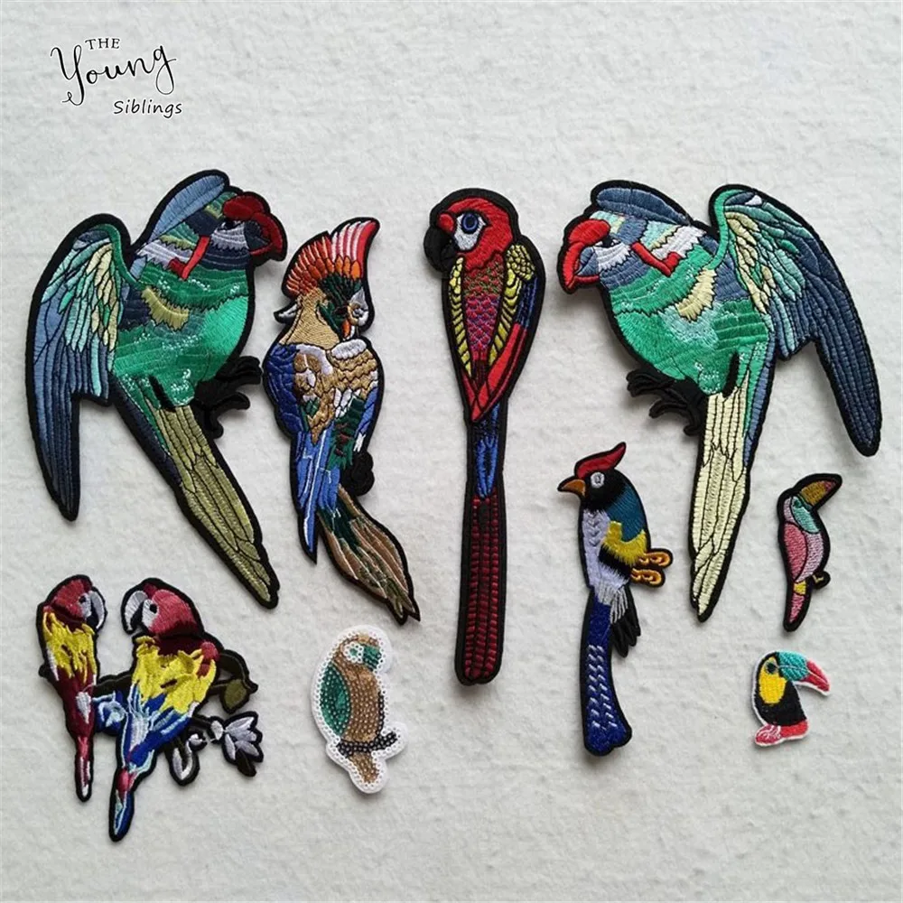

New arrive bird embroidery iron on patches applications for clothes Cheap Parrot Badges Stripes thermo-Stickers DIY Accessories