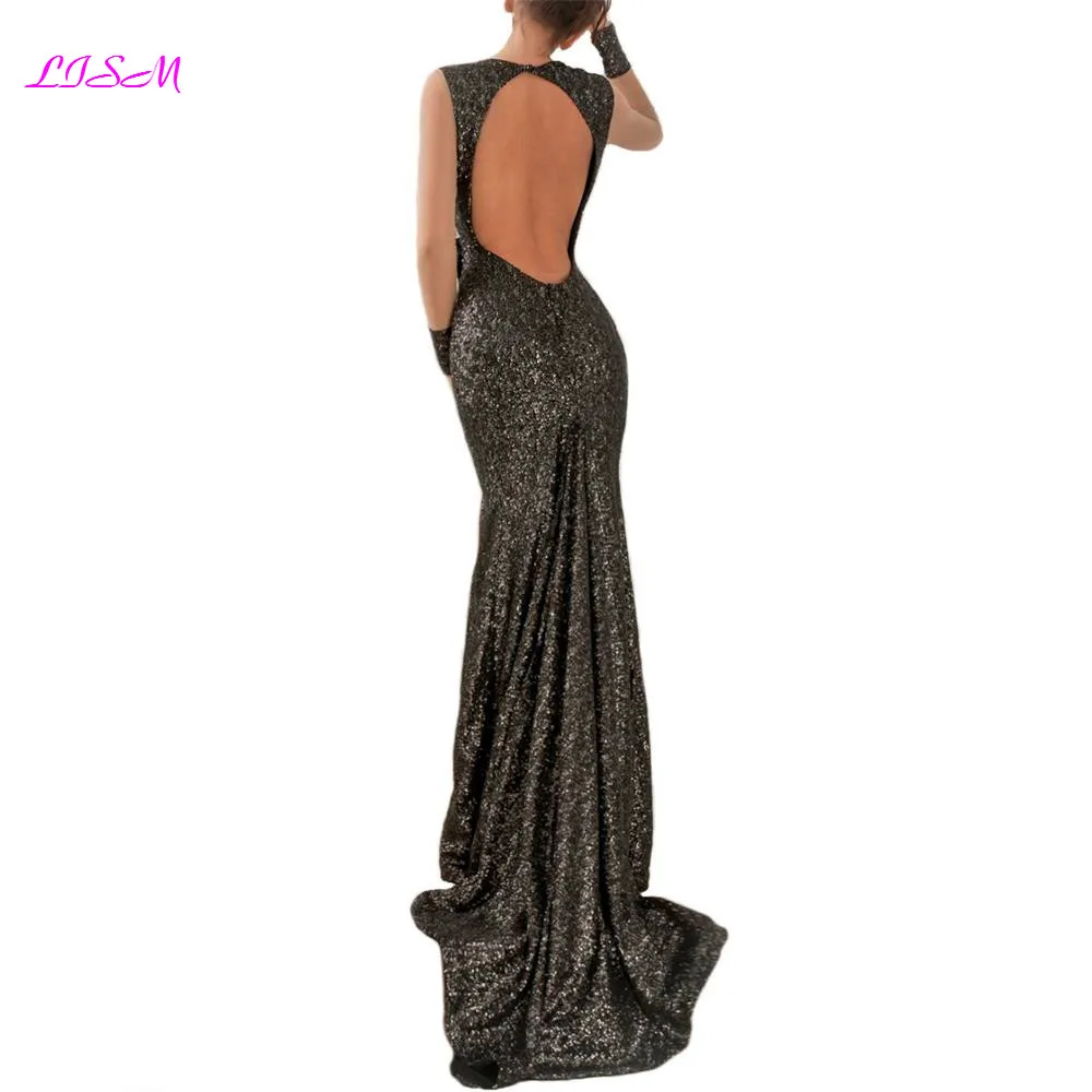 Vintage Arabic Sequined Mermaid Evening Dresses 2019 Deep V Neck Backless Long Prom Gowns Sheer Full Sleeves Split Formal Dress Vintage Arabic Sequined Mermaid Evening Dresses 2019 Deep V Neck Backless Long Prom Gowns Sheer Full Sleeves Split Formal Dress