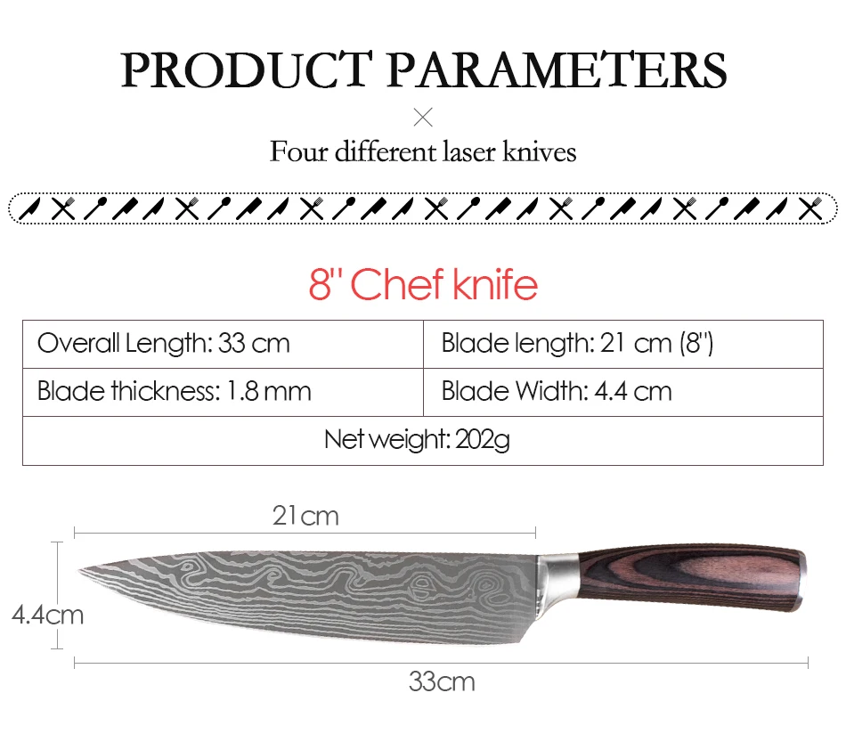 Высокое качество 8 дюймов поварские Ножи Имитация дамасской стали Santoku кухонные ножи острые фрукты овощи мясо кухонные ножи