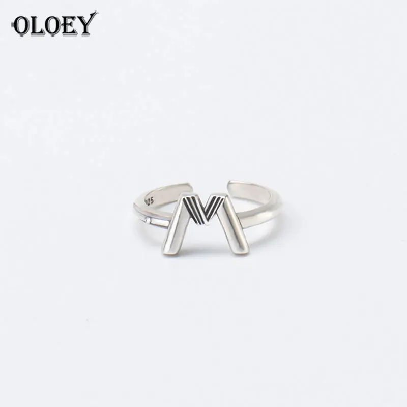 

YPAY Real 925 Sterling Silver Initial M Letter Rings for Women Vintage Korean Thai Silver Adjustable Ring Party Jewelry YMR802