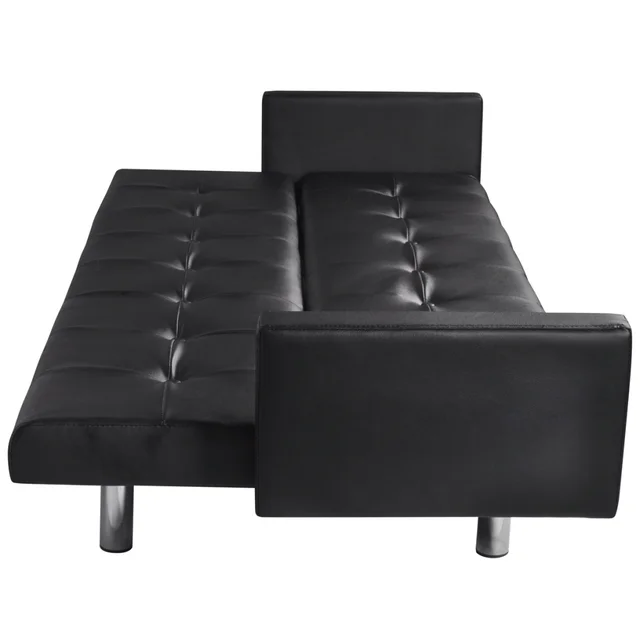 Ikayaa Artificial Leather Sofa Bed With Armrests Black For Living Room Furniture