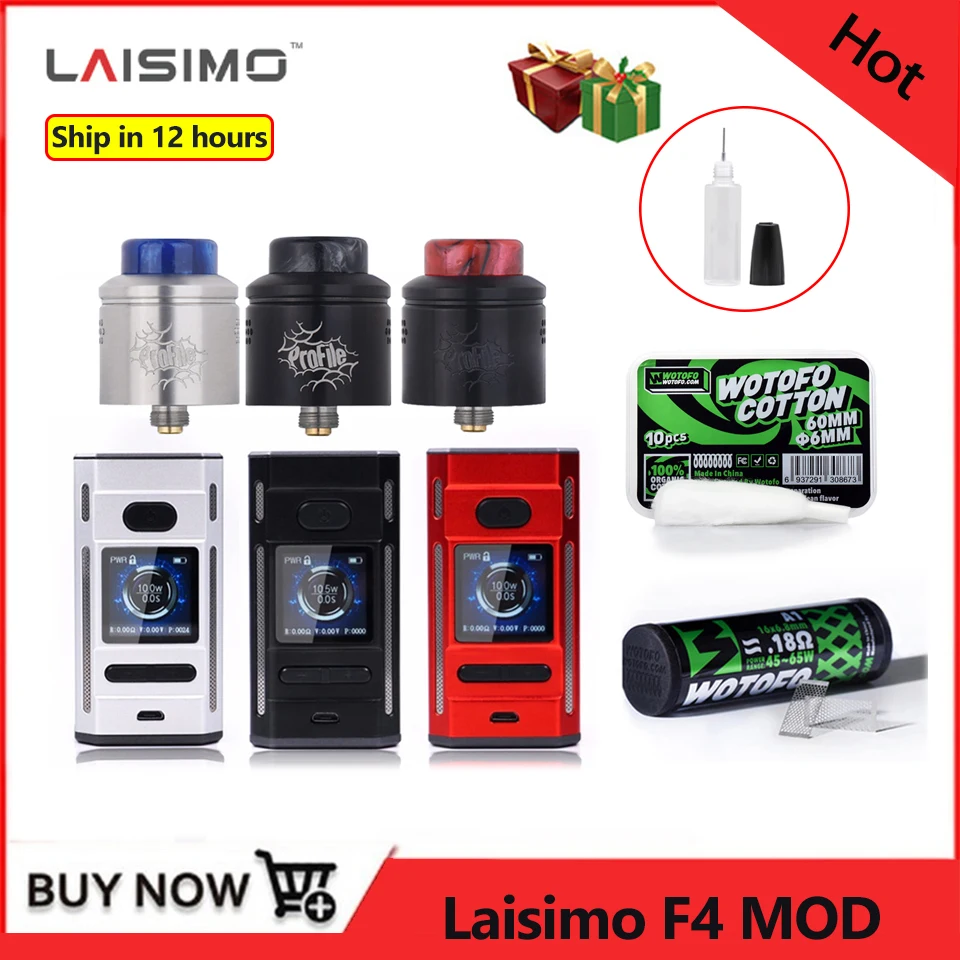 

Laisimo F4 TC Box Mod 360W Vape Kit with Wotofo Profile RDA Atomizer 24mm free gift 10pcs Cotton Mesh Coil vs Luxe Mod Kit