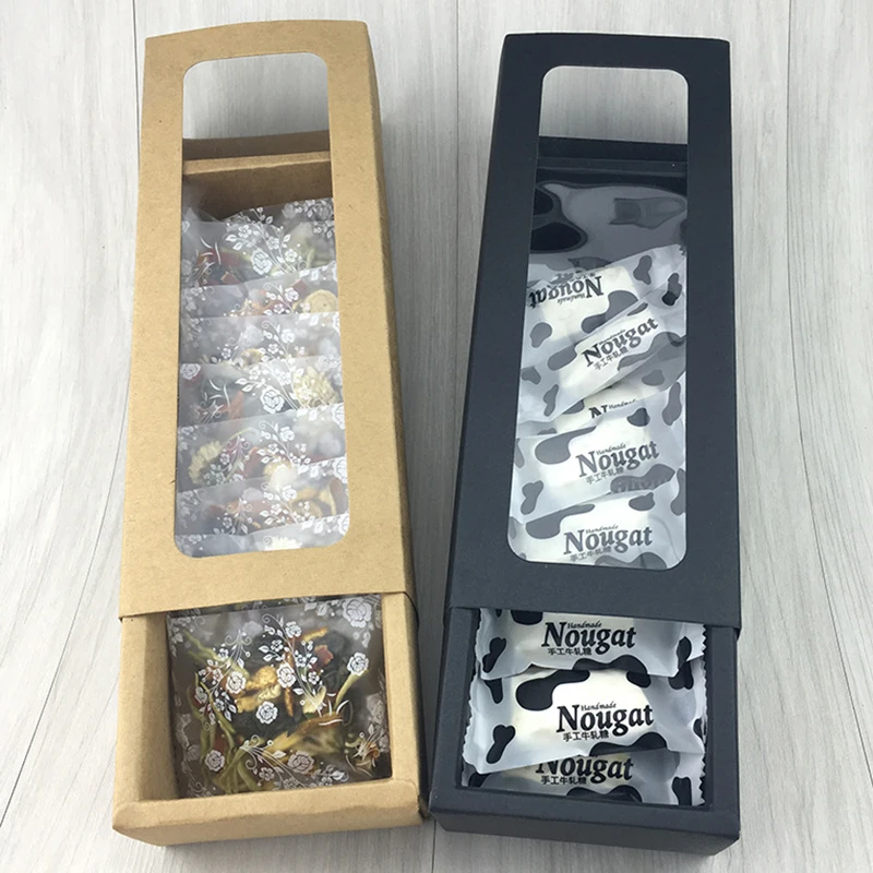 

DIY Vintage color Kraft paper gift box package with clear pvc window candy favors arts&krafts display package box