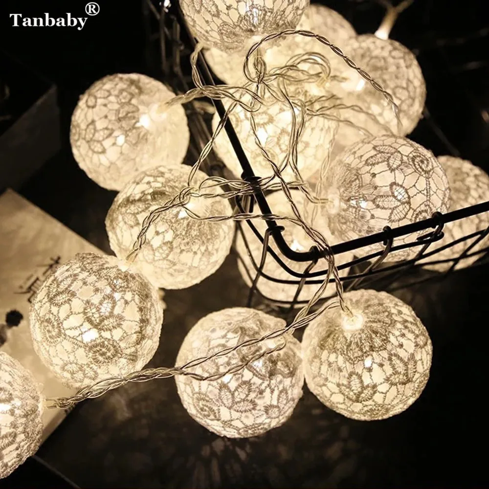 Tanbaby 10 piezas de encaje de Color algodón bolas de luz LED de cadena blanco cálido 6 cm trébol bola luces de hadas para nuevo año Luces Deco