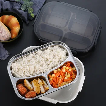 

MeyJig 304 Stainless Steel Lunch Box Portable Leakproof Bento Box for Kids Picnic School Food Container With Bag Tableware Set