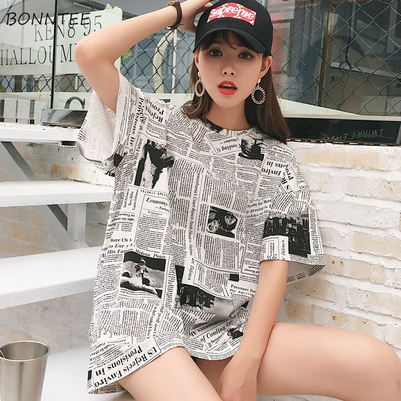 Футболки для женщин Harajuku уличная BF с принтом свободная простая универсальная Корейская стильная повседневная футболка для отдыха женские