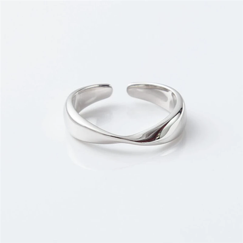 

WYEAIIR Personality Irregular Geometry Twisted Wave Fashion Sweet 925 Sterling Silver Female Resizable Opening Rings