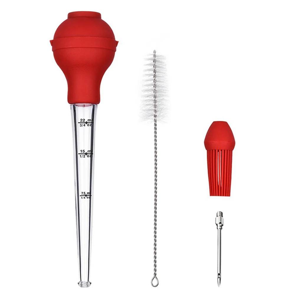 

4PCS/SET Silicone Bulb Including Meat Arinade Injector Needle BBQ Tools Turkey Baster with Barbecue Basting Brush For Easy Clean