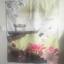 Chinese style lotus flower Japanese door curtains for kitchen room home decoration short kitchen curtains styles