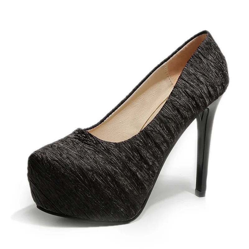 

2018 autumn new microfiber Korean version of the round head super high heel platform stiletto shoes black ljj 1024